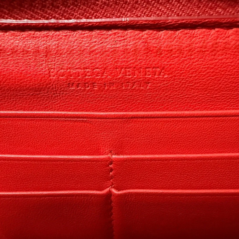 Bottega Veneta Intrecciato Python Zip Around Wallet Red Exotic Leather Box Dusty
